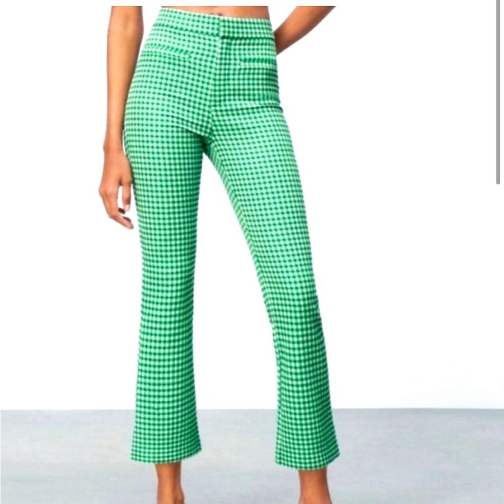 Zara Green Gingham Flare Pants